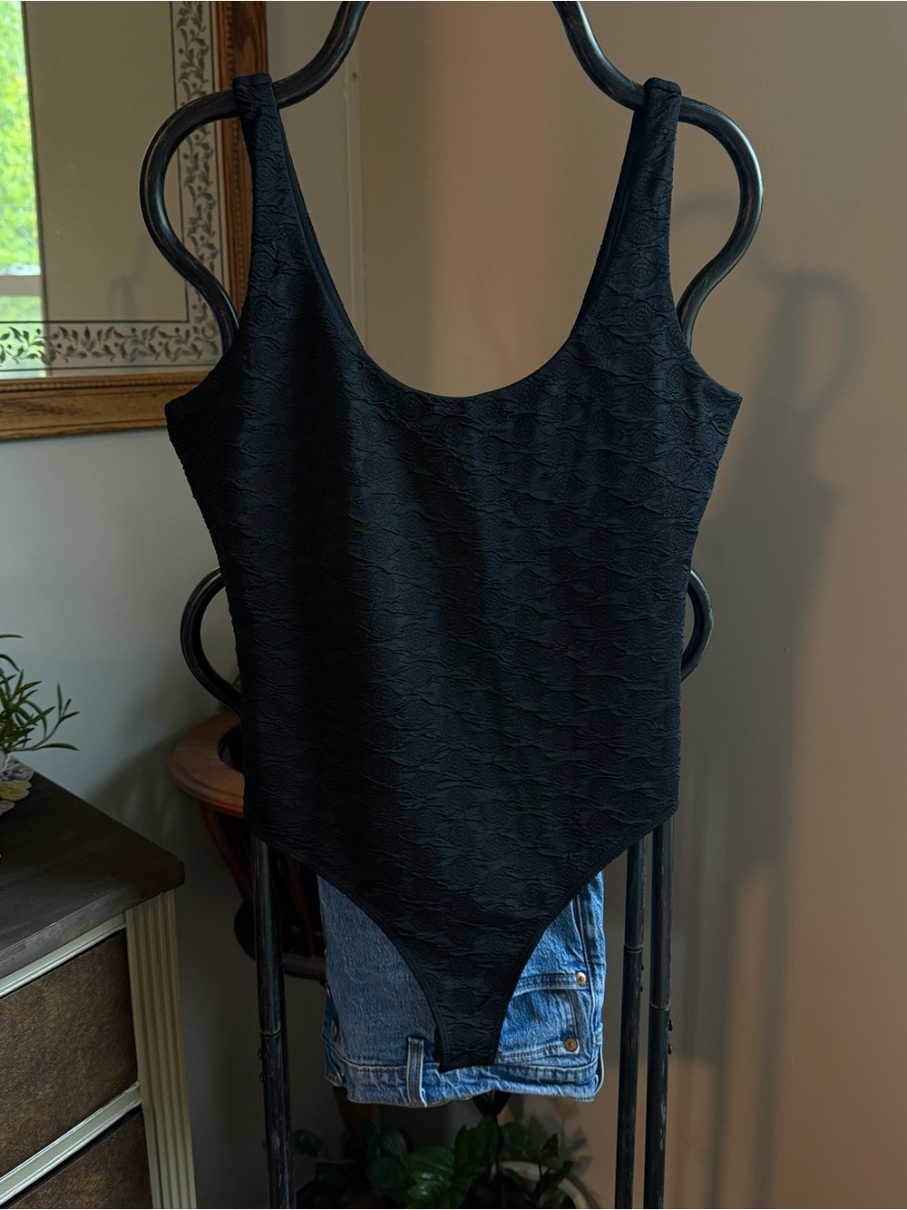 H&M Textured Black Scoop Neck Bodysuit size M